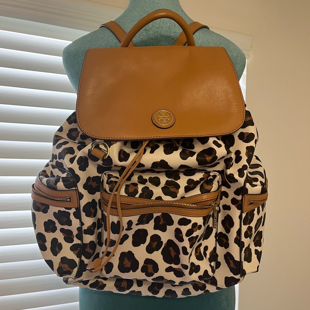 Tory Burch Leopard Backpack vinyl w/ Leather Accents